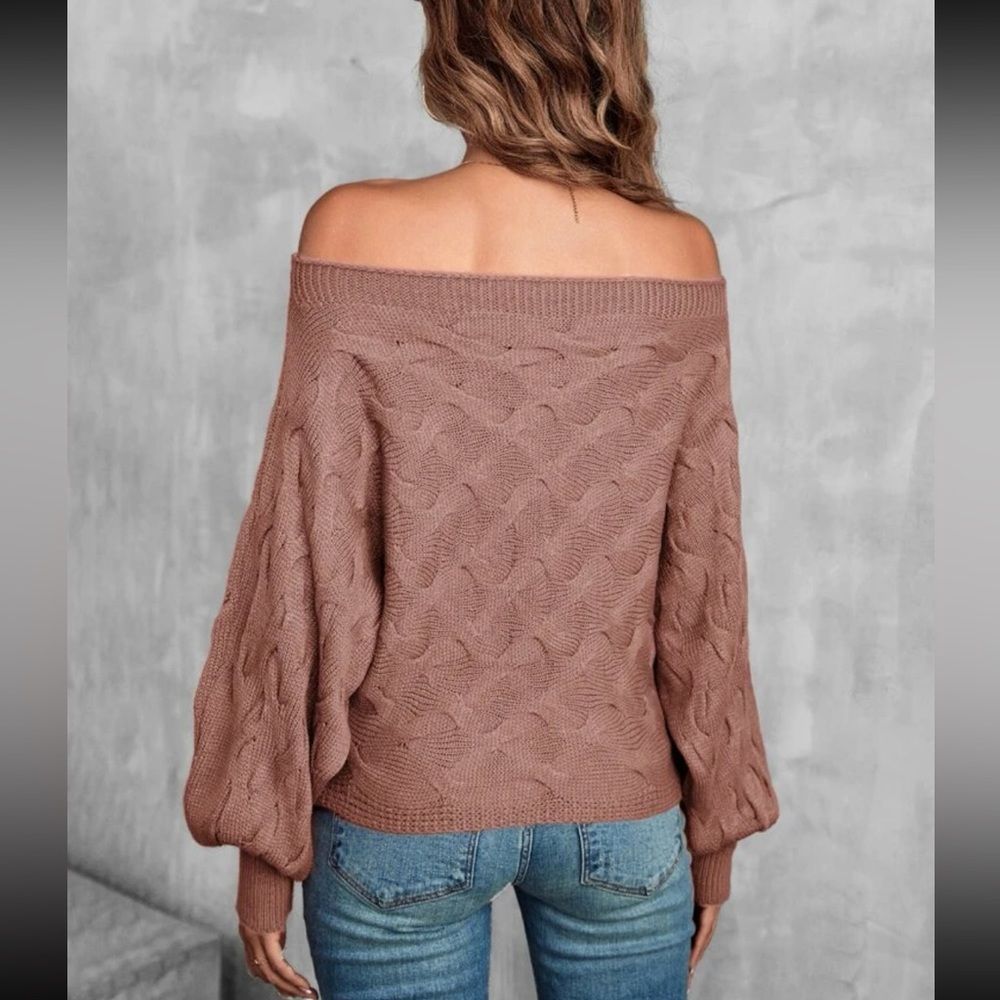 New Cozy Off Shoulder Batwing Sleeve Semi Cropped Sweater Trending Dusty Pink - Picture 2 of 8